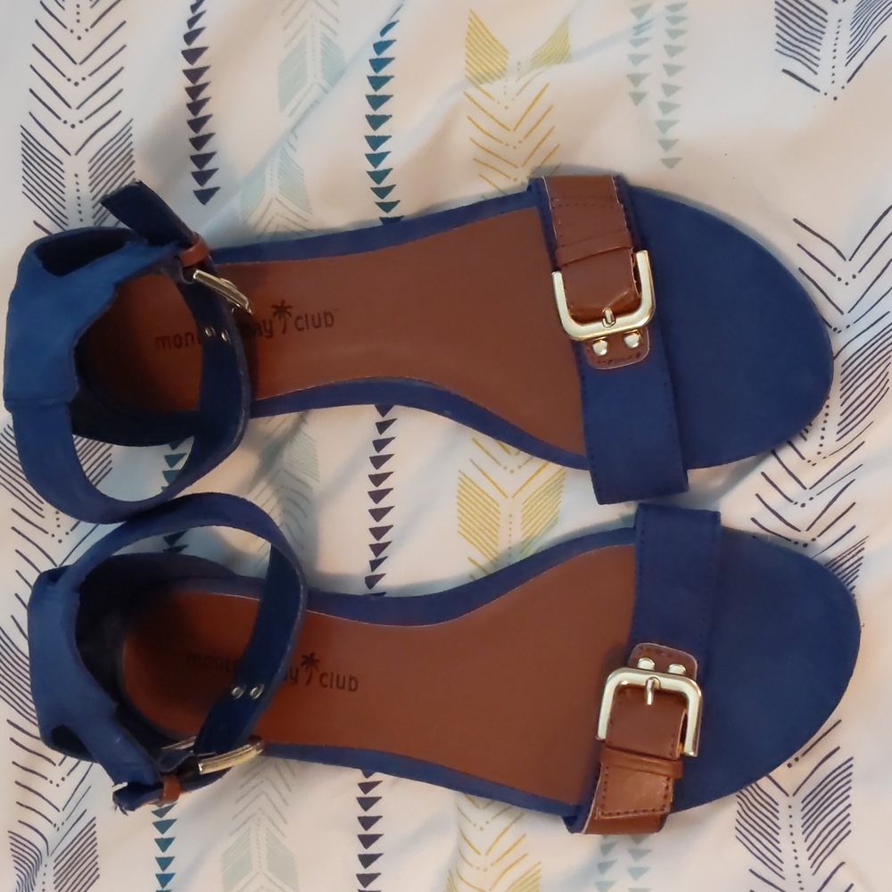 Montego Bay Club Blue and Brown Ankle-Strap Sandals